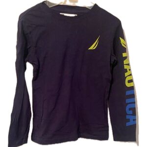 🌞2/15$ Nautica Kids Long Sleeve Shirt in Navy with Yellow and Blue Accents